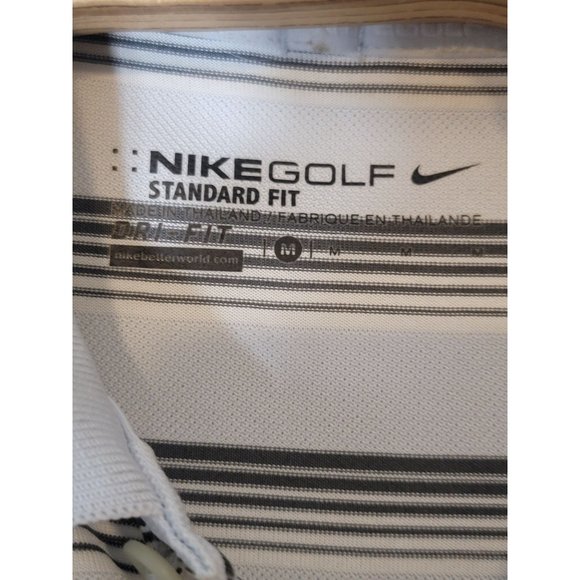 Nike Golf Men's Polo Shirt Polyester Gray Black Striped Short‎ Sleeve - Picture 5 of 5